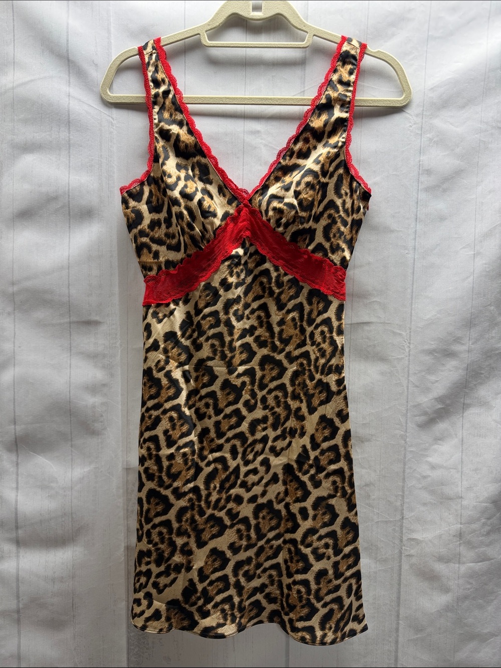 Kiwi & Co. NWT Cheetah Charm Leopard Print Red Lace Trim Mini Slip Dress